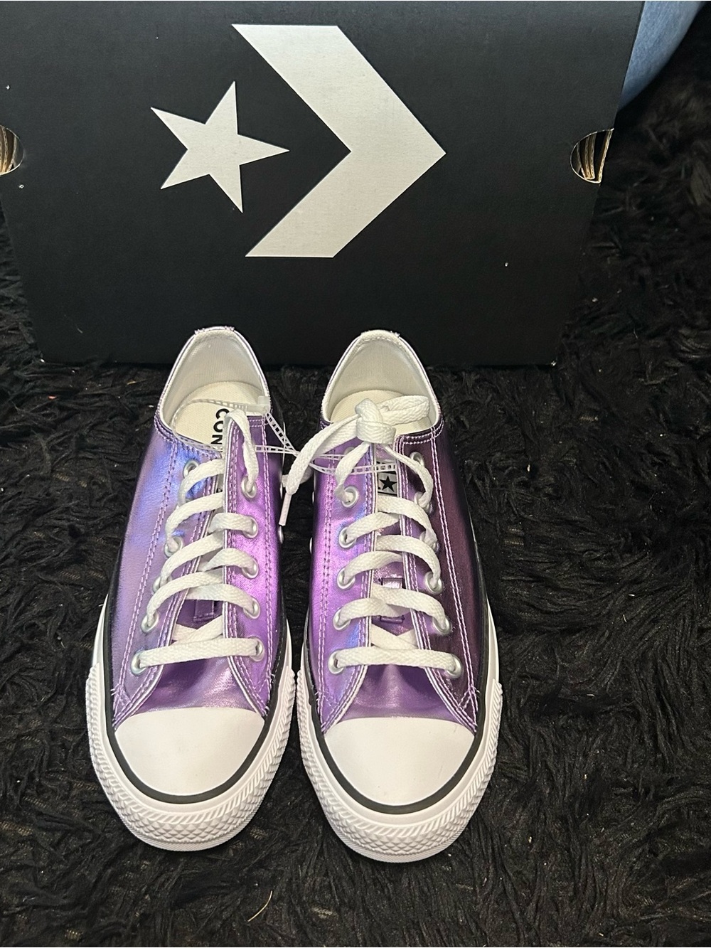 CONVERSE all Star purple metallic lace up shoes sneakers women’s 7.5 new - Picture 2 of 7